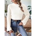 thumbnail image 2 of Women'S Cropped Sweater Knit Long Sleeve Crewneck Soft Pullover Sweater Top White S, 2 of 6