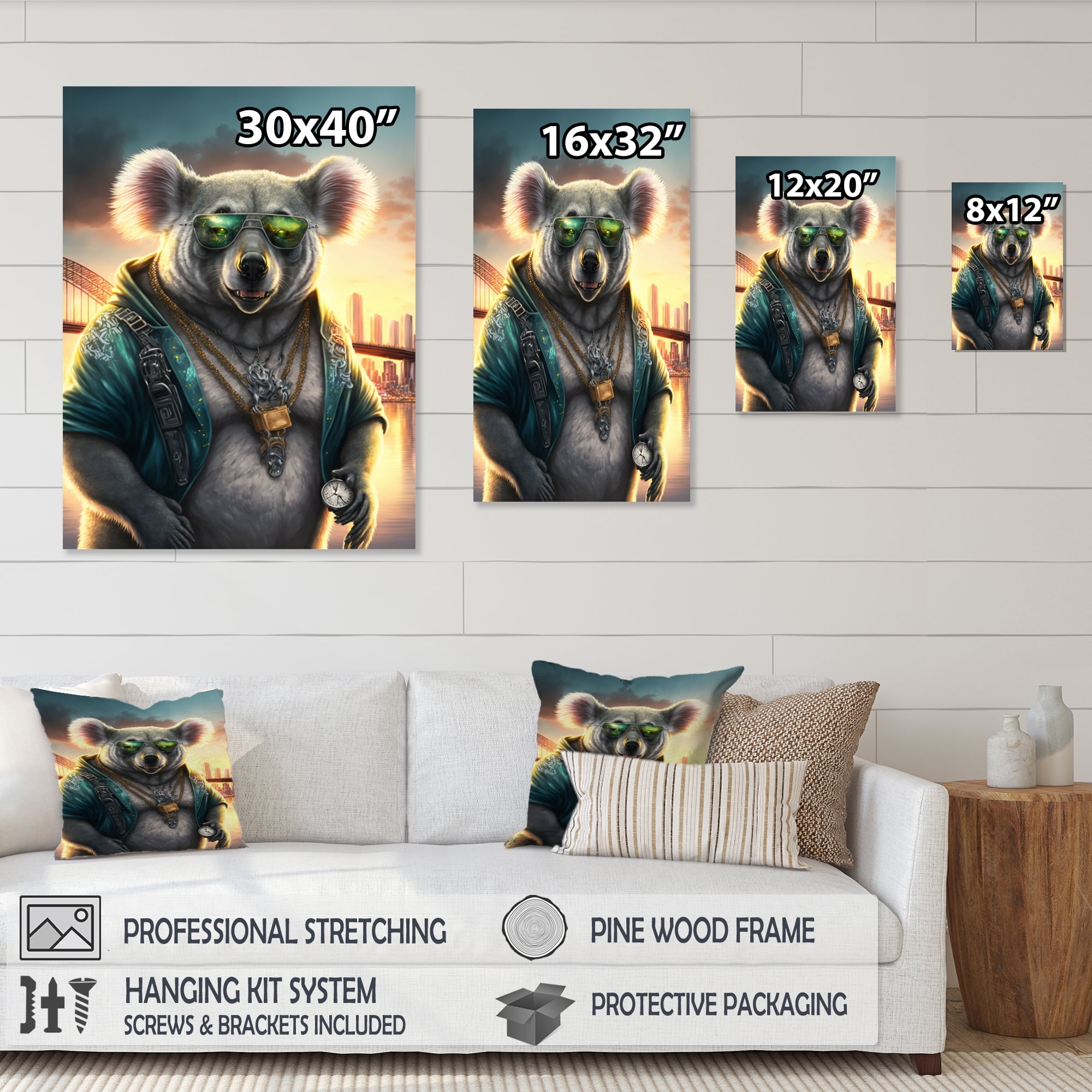 Designart Koala Gangster In NYC Canvas Wall Art