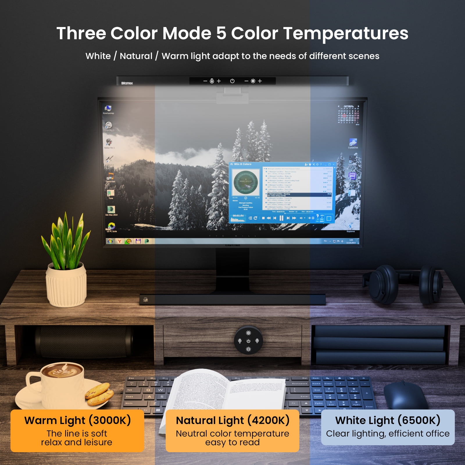 MELIFO Monitor Light Bar With Remote - Auto-Dimming Desk Lamp, No Screen Glare, USB-C Powered