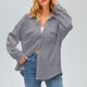 thumbnail image 2 of Camisa con bolsillos de color liso para mujer: top de punto holgado de manga larga, poliéster, versátil para primavera/otoño, tallas US 4-12, EU 34-42, 2 of 8