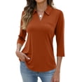 thumbnail image 2 of Hearthz Women's Polo Shirt 3/4 Sleeve V Neck Collared Tennis Activewear UPF 50+ Sun Protection Womens Golf Shirt Ginger S, 2 of 6