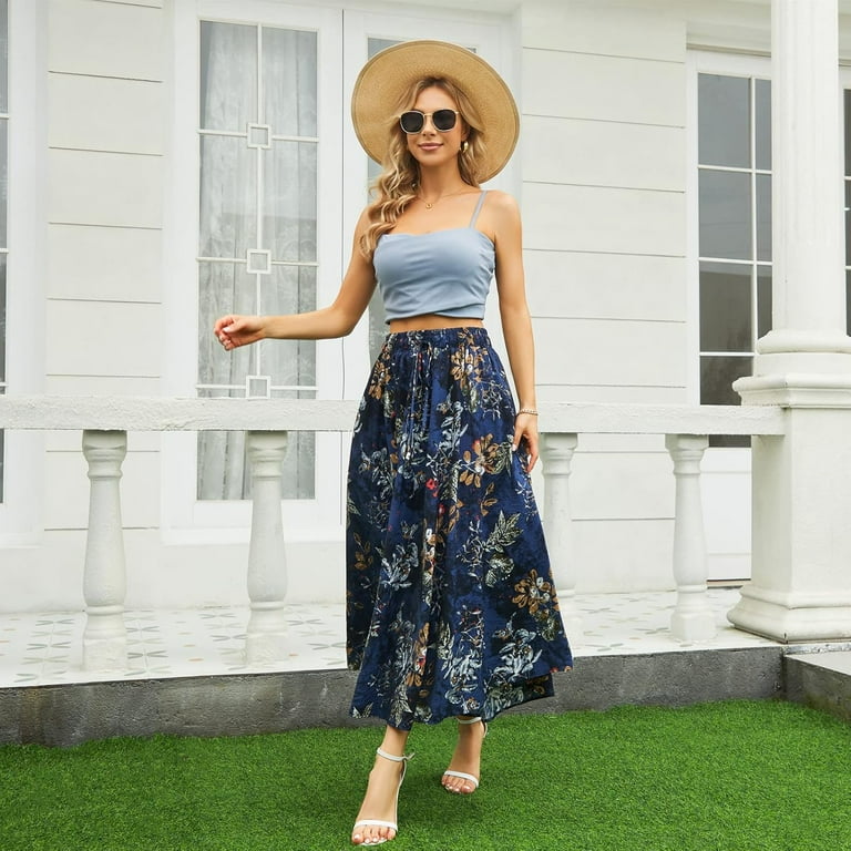 Maxi Skirts for Women with Pockets Long Midi Length Casual Skirt