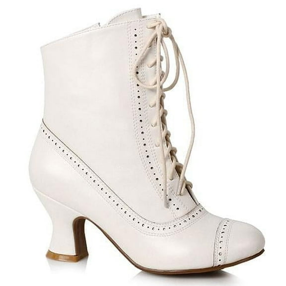 Women's Victorian Ankle Booties in White, size: 8 | Leather by Medieval Collectibles