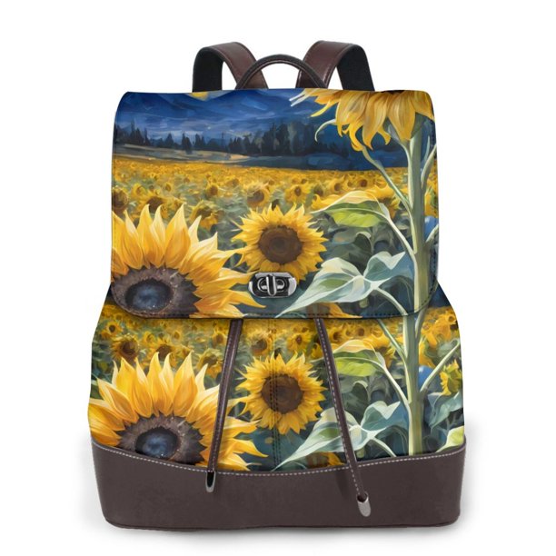 Easygdp Starry Sky Sunflower Mochila de Cuero para Mujeres, Bolso de Hombro, Bolsos de Mano de Moda para Trabajo y Viajes