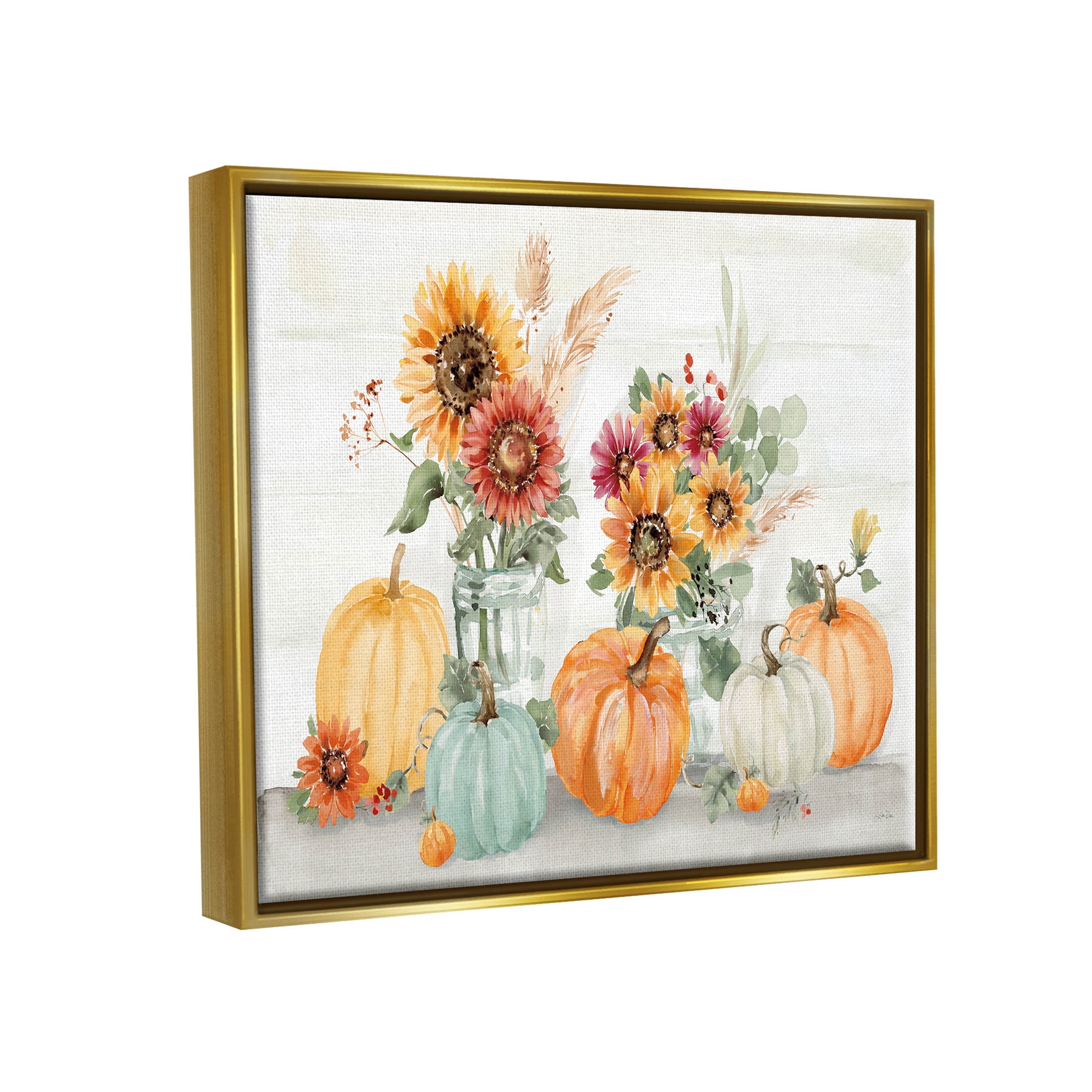 Stupell Industries Autumn Ramble Country Bouquets Graphic Art Metallic Gold Floating Framed Canvas Print Wall Art, Design by Katrina Pete
