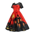 thumbnail image 3 of Enwejyy Womens Halloween Gothic Lace Short Sleeve Printed Vintage Fit & Flare Dress, 3 of 4
