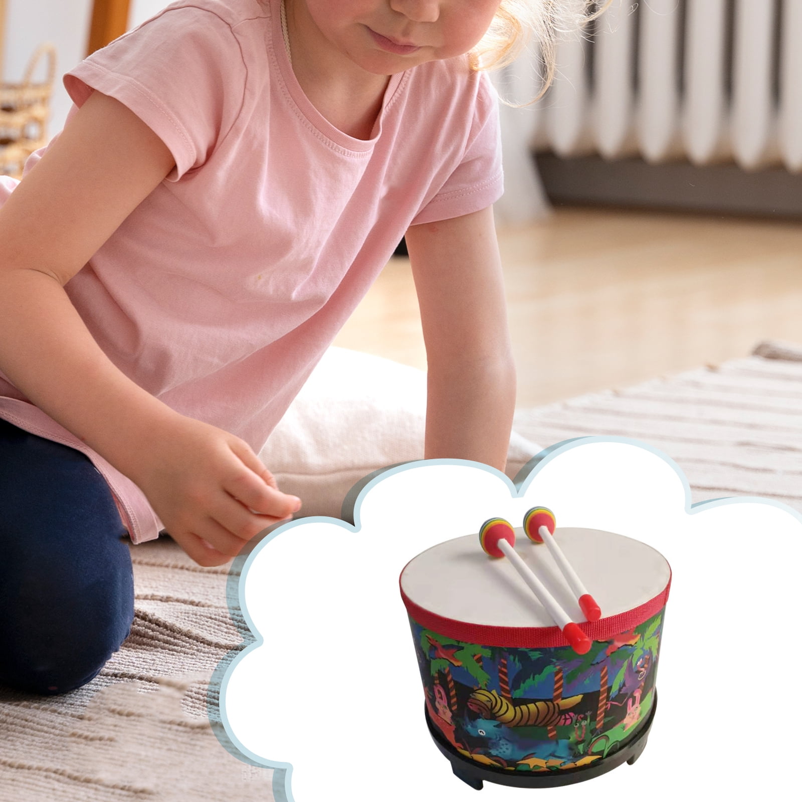 Kokiya Floor Tom Drum Kids Drum Toy 9.92inch Wood Bongo Drum for Holiday Toy Kids