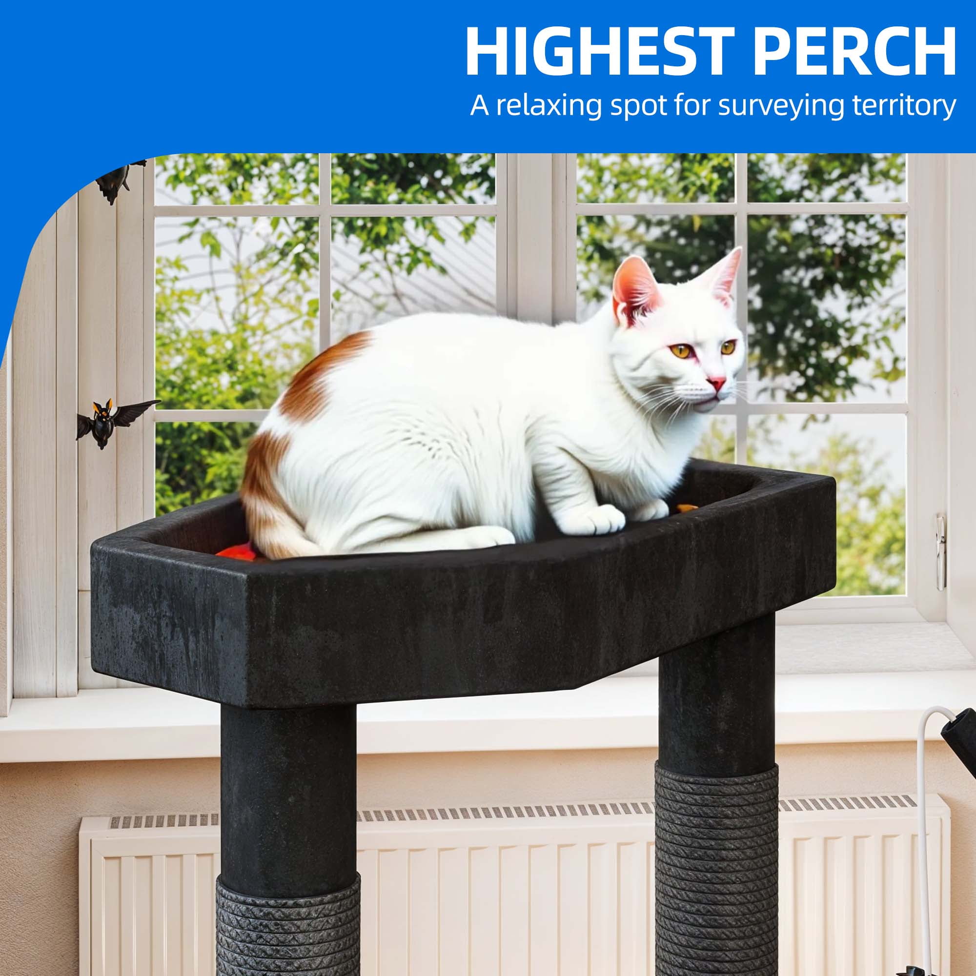 Dextrus 60" Gothic Cat Tree with Coffin Bed, Tall Halloween Cat Tower with Ladder & Sisal Scratching Posts, for Indoor Cats ,Black