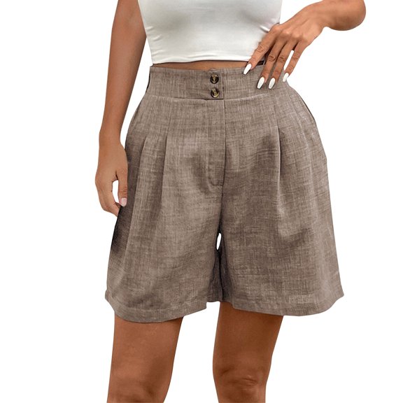 XFLWAM Women's Linen Shorts High Waist Wide Leg Dressy Shorts Summer Beach Casual Loose Baggy Shorts