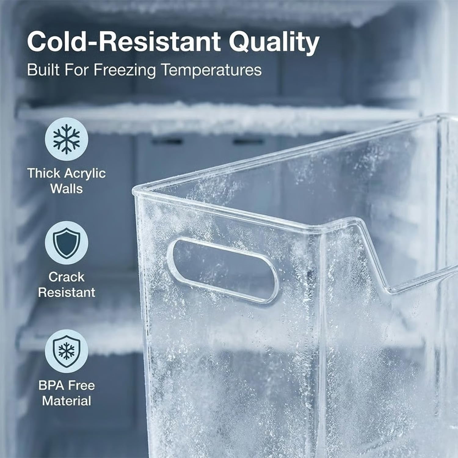 Crystal Clear Freezer Storage Bins, Stackable Fridge & Pantry Organizers with Built-in Handles, BPA-Free Containers for Produce & Meat