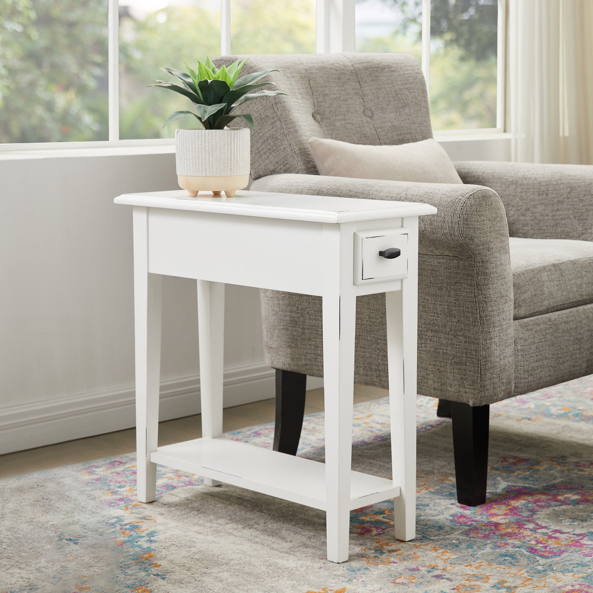 Leick Home Haven Ridge Narrow 1-Drawer End Table with Shelf, Farmhouse White