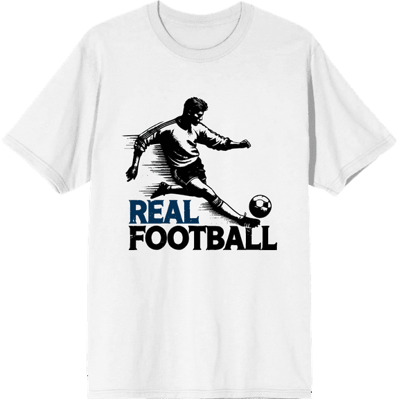 "Real Football" Sports Back to School Adult White Crew Neck Short Sleeve Tee-XS