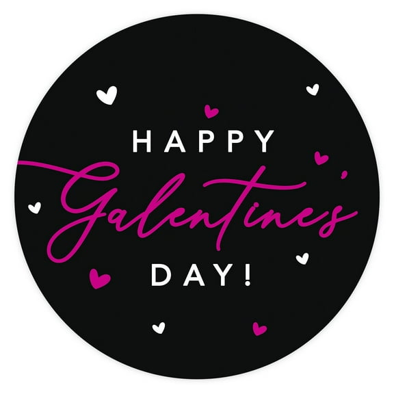 Galentine Gang Stickers, Happy Galentine's Day with Fuchsia & White Hearts, Party Favors, 40-Pack
