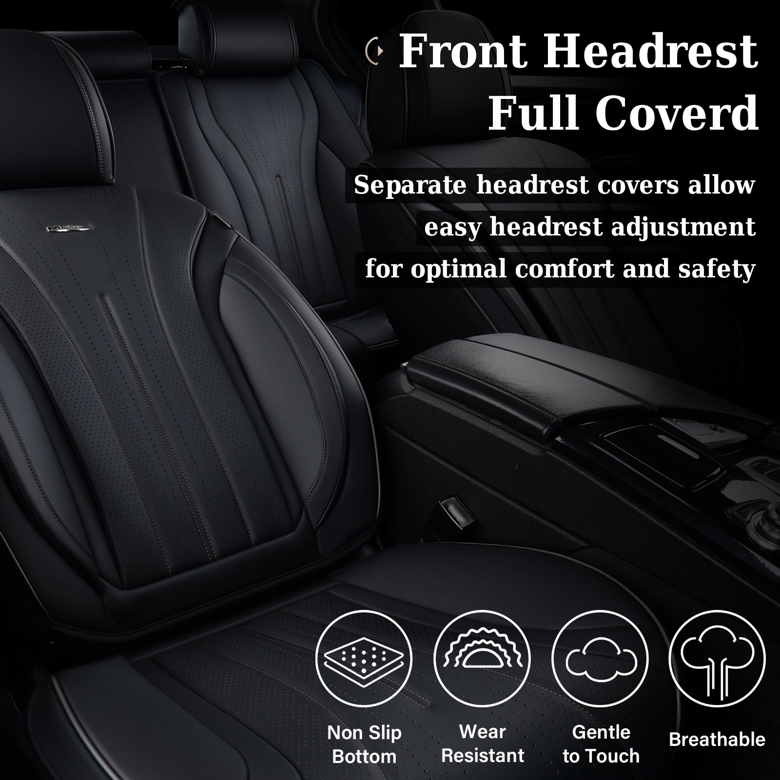 Coverado Front Car Seat Covers, Waterproof Faux Leather Seat Protector, Breathable Seat Cushions Universal Fit for Most Cars, Black