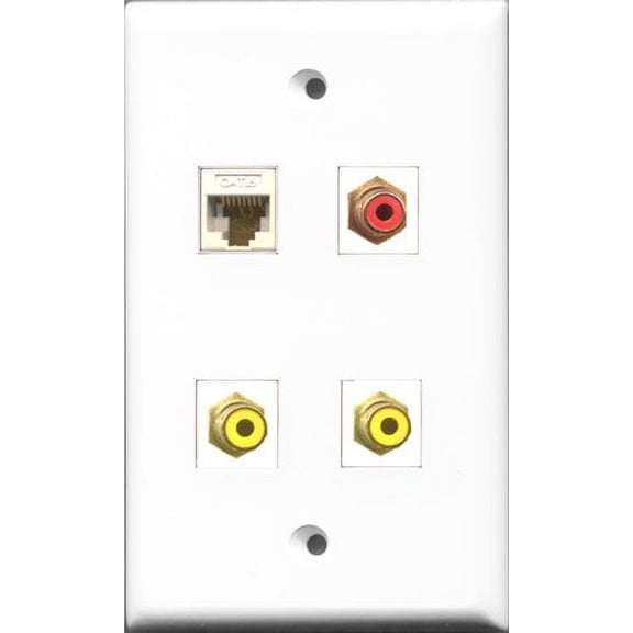 RiteAV 1 Port RCA Red 2 Port RCA Yellow and 1 Port Cat6 Ethernet White Wall Plate