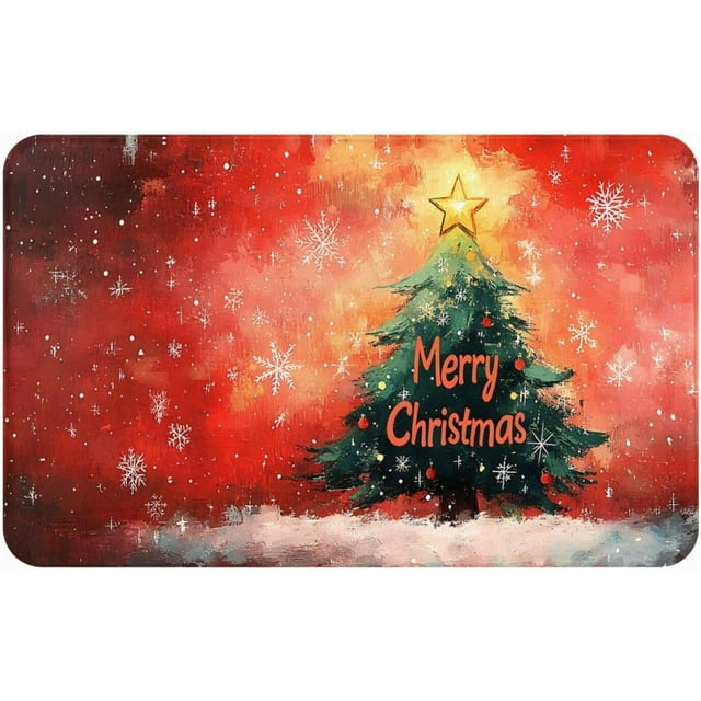 Christmas Doormat Red Christmas Trees Entrance Welcome Rug Winter Holiday Home Decor Low-Profile Carpet for Kitchen Bathroom Floor Front Door 20x31 Inch