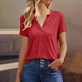 thumbnail image 5 of Womens Summer Tops, Short Sleeve Shirts for Women Casual Loose Fit Solid Color Notch V Neck T-Shirts, 5 of 6