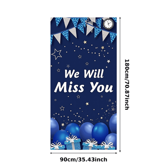 Decorative Design We Will Miss You Banner Colorful Stars Clock Decorative Elements Farewell Celebration Background for Indoor Decoration Event Party