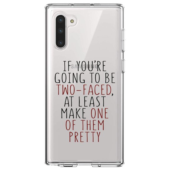 DistinctInk Clear Shockproof Hybrid Case for Samsung Galaxy Note 10 (6.3" Screen) - TPU Bumper Acrylic Back Tempered Glass Screen Protector - If You're Going to Be Two-Faced Make One Pretty