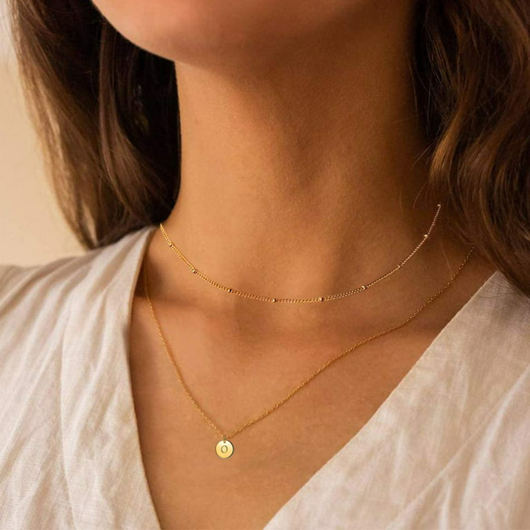 Choker Necklace for Women 26 Neck Fashion Letter Double Women's Necklace  Chain Layer Heart Circular Letters Gold Necklace for Women 