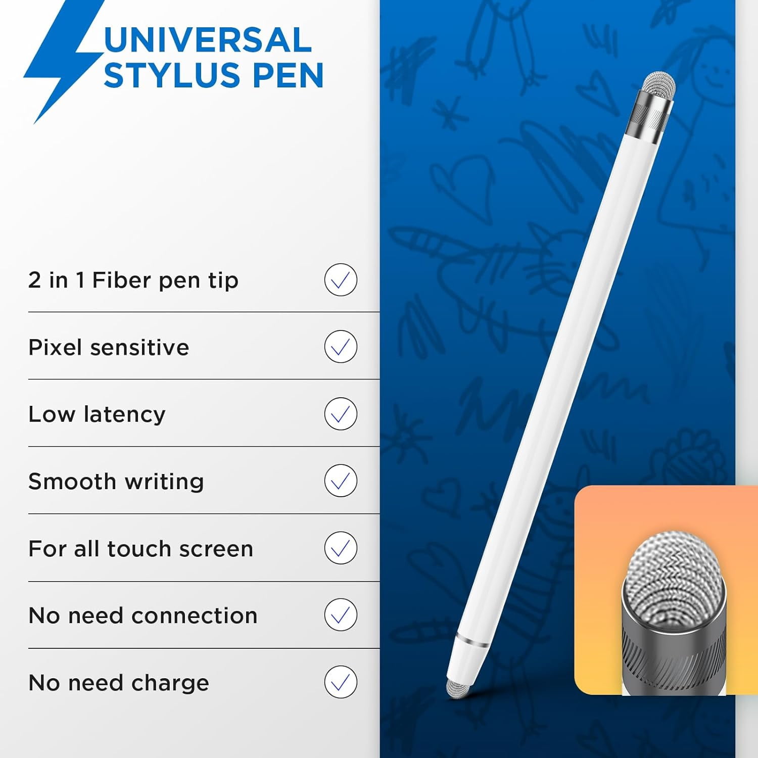 Stylus Pen, Tilt Drawing Palm Rejection Stylus Pencil for Apple iPad 6/7/8/9/10, Mini 5/6, Air 3/4/5, Pro 11''/12.9'', M2/M3/M4/M5, Include Pencil Grip & Extra Tips & Universal Stylus (White)