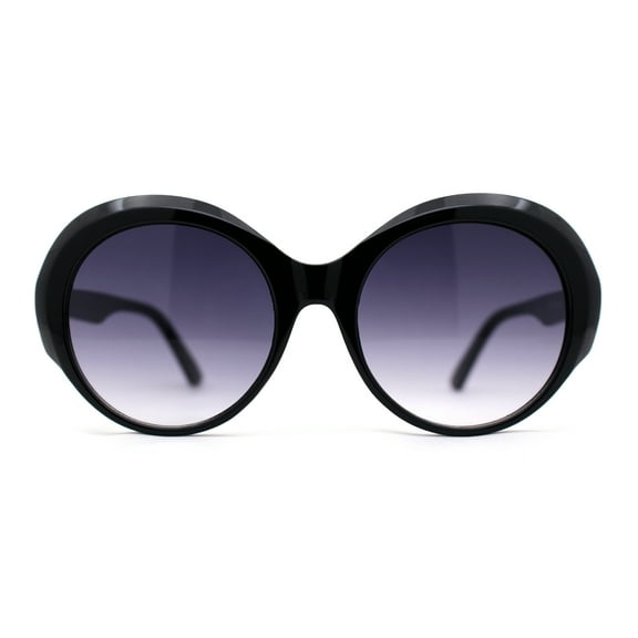 Womens Round Thick Eyebrow Retro Fashion Plastic Sunglasses Black Smoke
