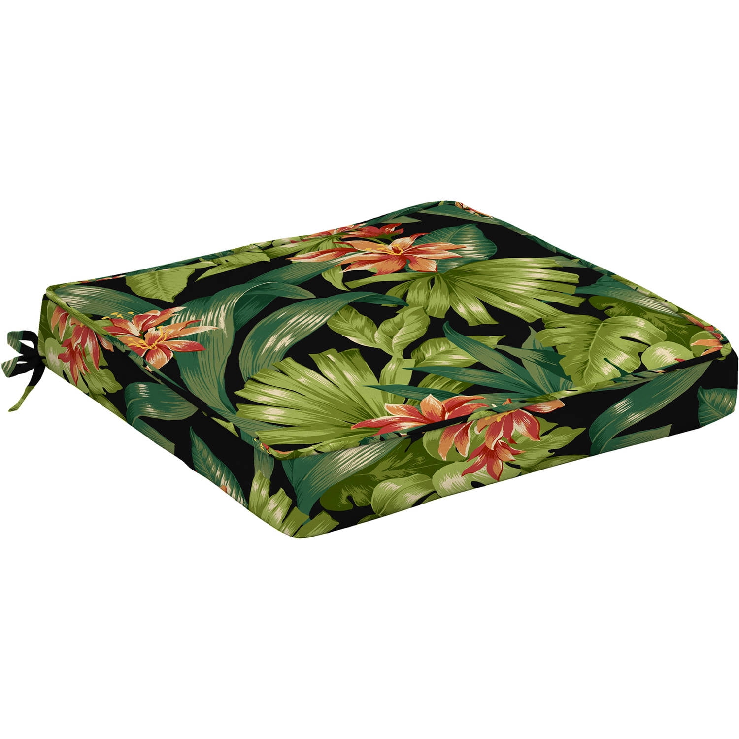 Better Homes And Gardens Dining Seat Outdoor Cushion Set Of 2 Black Tropical Hibiscus