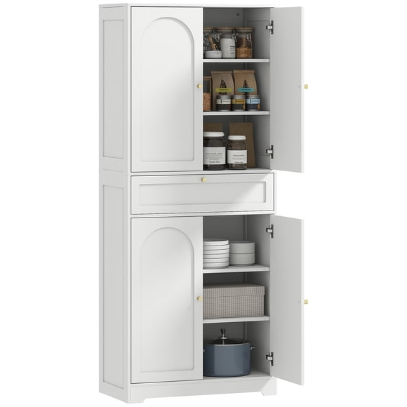 HOMCOM 72.4" Tall Kitchen Pantry Cabinet, Storage Cabinet with Doors, White