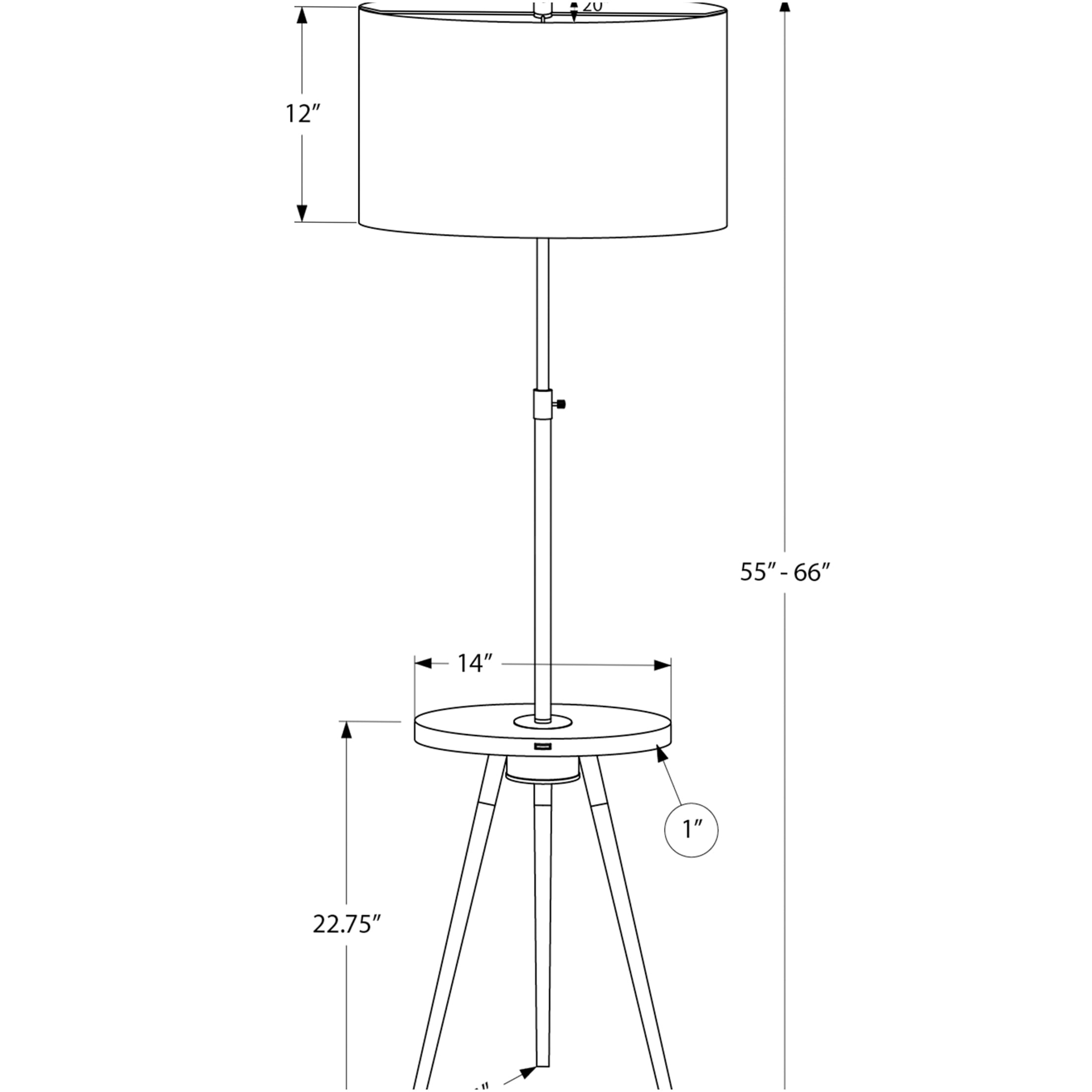 JERFIT 66 Inch Modern Tripod Floor Lamp with Side Table, Adjustable Gooseneck, 3-Way Light, Linen Shade for Living Room, Bedroom, Office