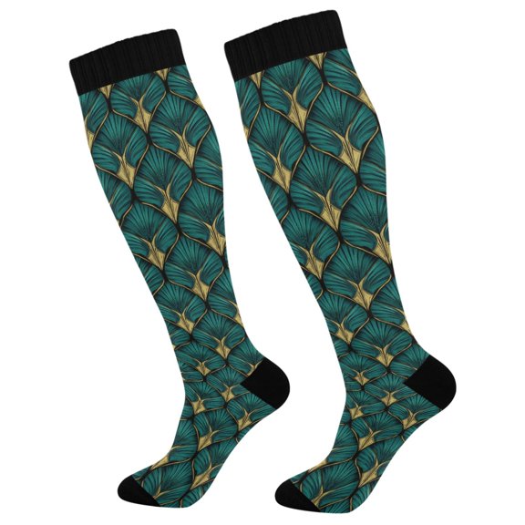 FORMRS Womens Knee High Socks Casual Long Thick Travel Daily Wear, 1 Pair, Green Abstract Pattern