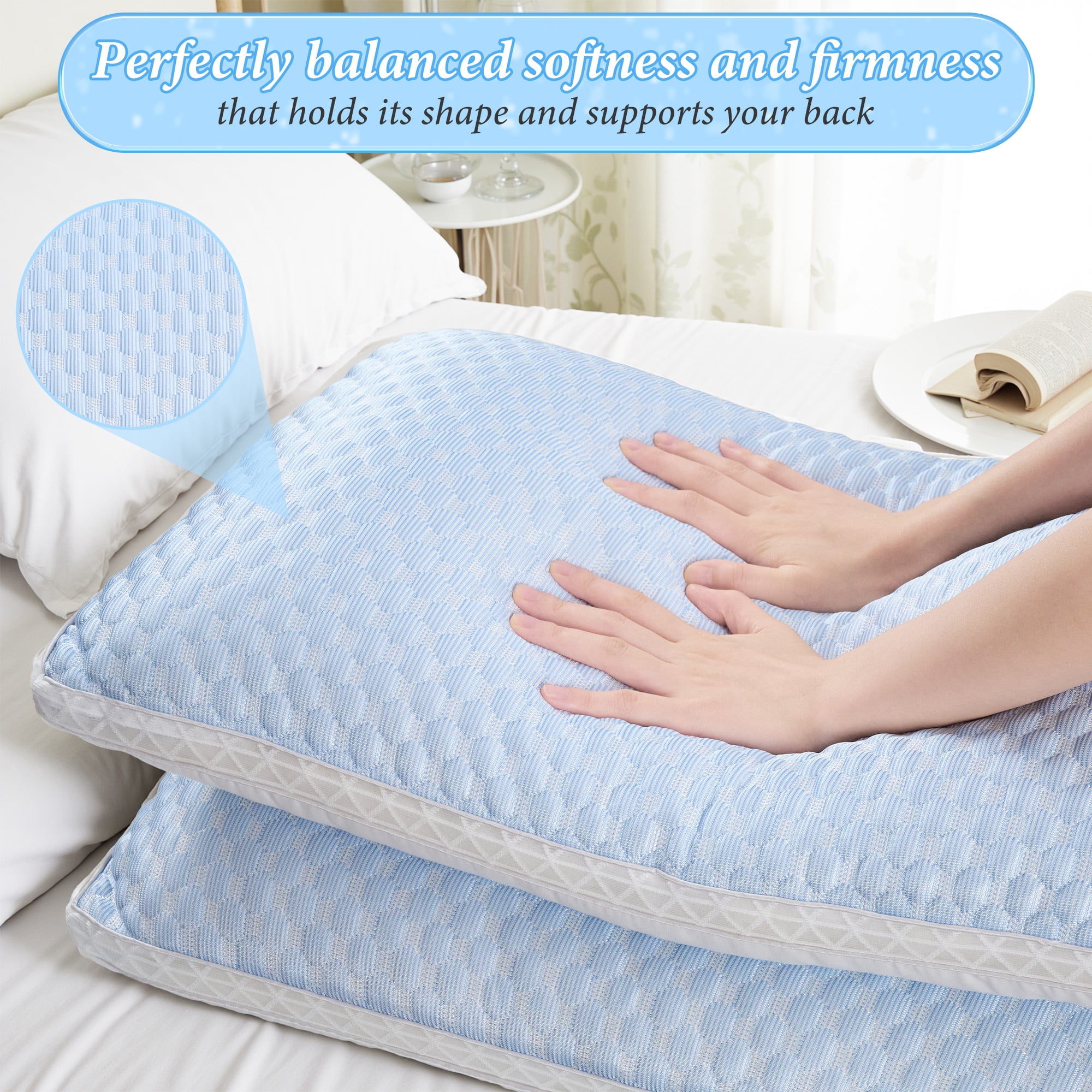 Set of 2 Pillows, Adjustable Zipper Bed Pillows for Side, Back and Stomach Sleepers, 20" x 30"