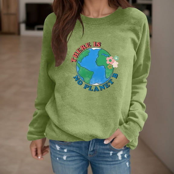 Aayomet Womens Sweatshirt Pullover The Earth Love Peace Print Casual Sweater (Green, L)