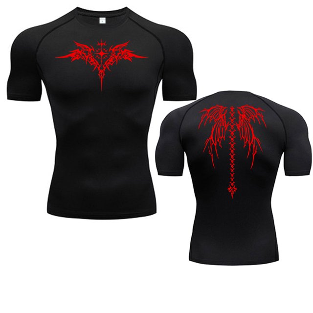 Camiseta de compresión con estampado de Anime para hombre, camiseta para correr, ropa deportiva de secado rápido para Fitness, camisetas transpirables de manga corta para deportes de gimnasio
