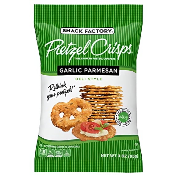Snack Factory Pretzel Crisps Garlic Parmesan On-the-Go Bag, 3 Oz (Pack of 8)