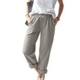 thumbnail image 4 of SELONE Linen Pants for Women High Waist With Pockets High Waist High Rise Elastic Waist Casual Straight Leg Solid Color Comfortable Pants for Everyday Wear Running Errands Work Casual Event Gray L, 4 of 5