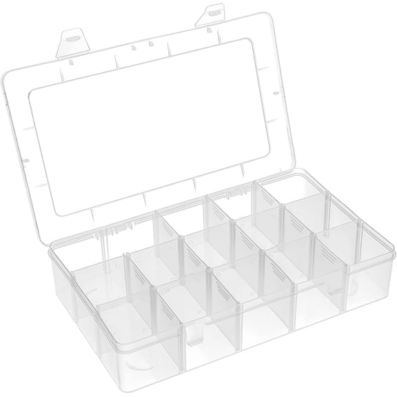 15 Grids Clear Plastic Storage Box with Compartment, Craft Organizers and Storage, Transparent Storage Box, Small Organizer for Sewing Bead Washi Tape Thread