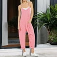 thumbnail image 2 of SRZYMJ Women's V Neck Sleeveless Jumpsuits Spaghetti Straps Harem Long Pants Overalls With Pockets, 2 of 5