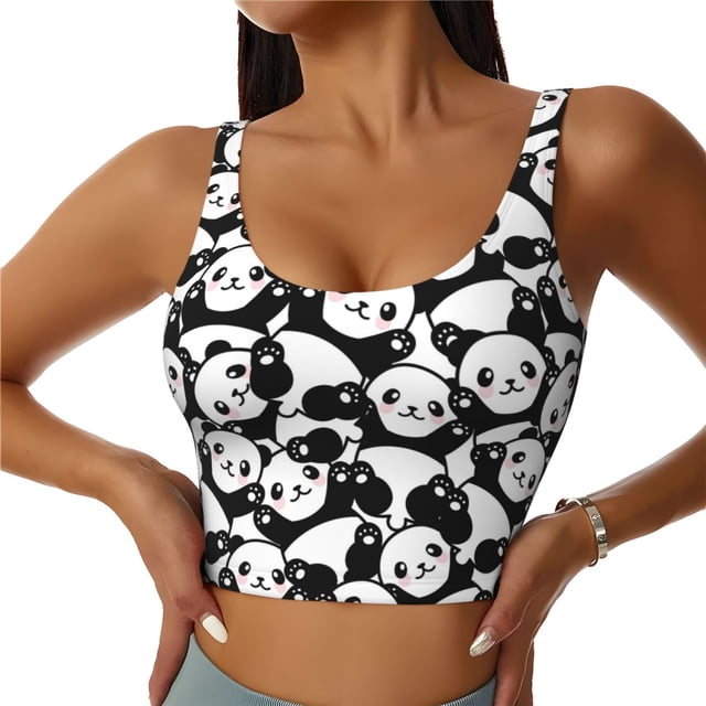 Fotbe Cute Panda (3) Sujetador Deportivo Largo sin Aros para Mujer con Almohadillas y Soporte Medio, Transpirable y Absorbente, Camiseta Tipo Chaleco o Tank Top-XX-Large
