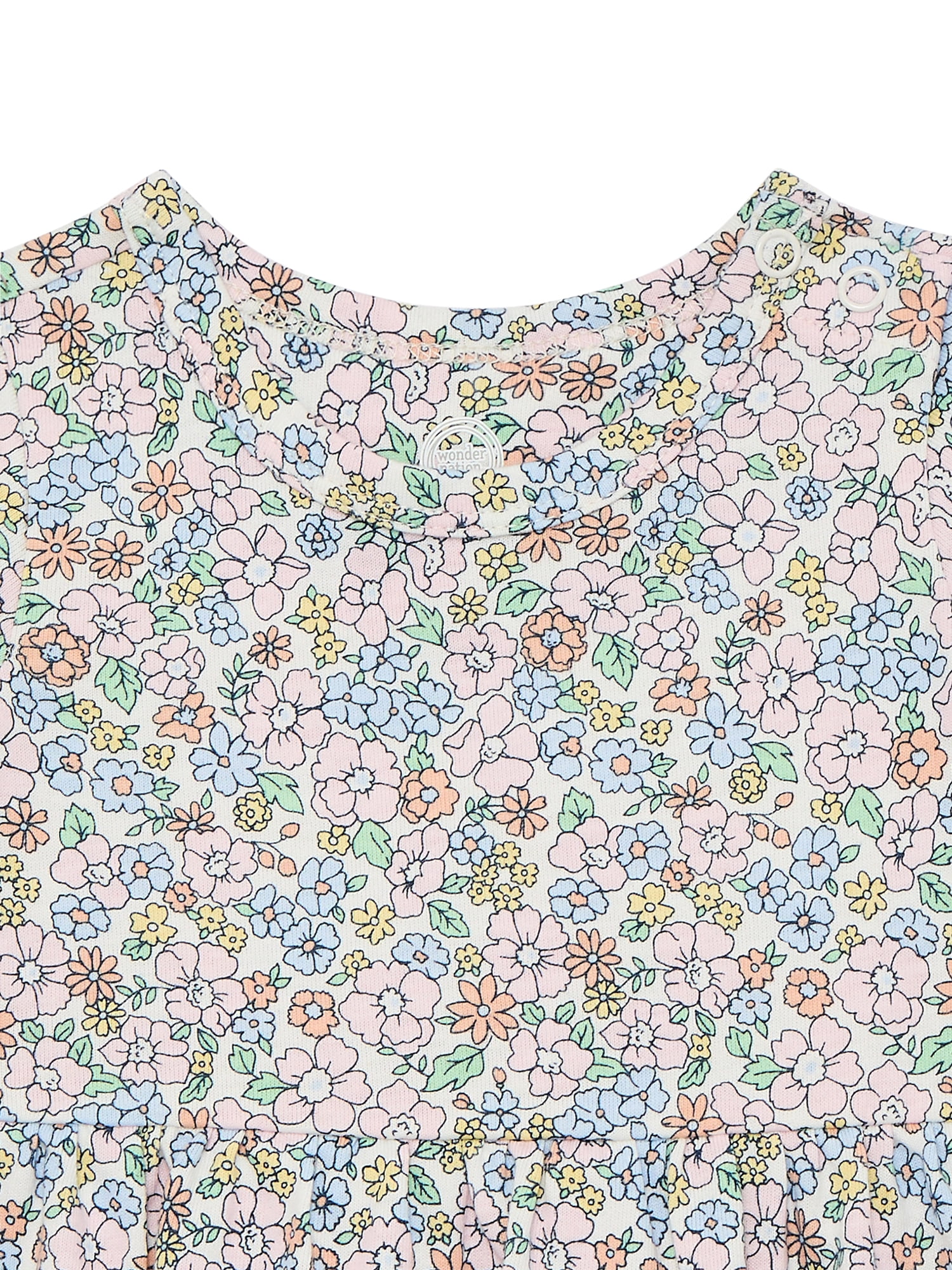 Wonder Nation Baby Girls Dress with Short Sleeves, Sizes 0-24 Months