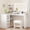 White, variant on Vineego L Shaped Makeup Vanity Set with LED Lighted Mirror & Charging Station, 5 Drawers Corner Vanity Table with Hair Dryer Holder & Padded Stool for Bedroom, White