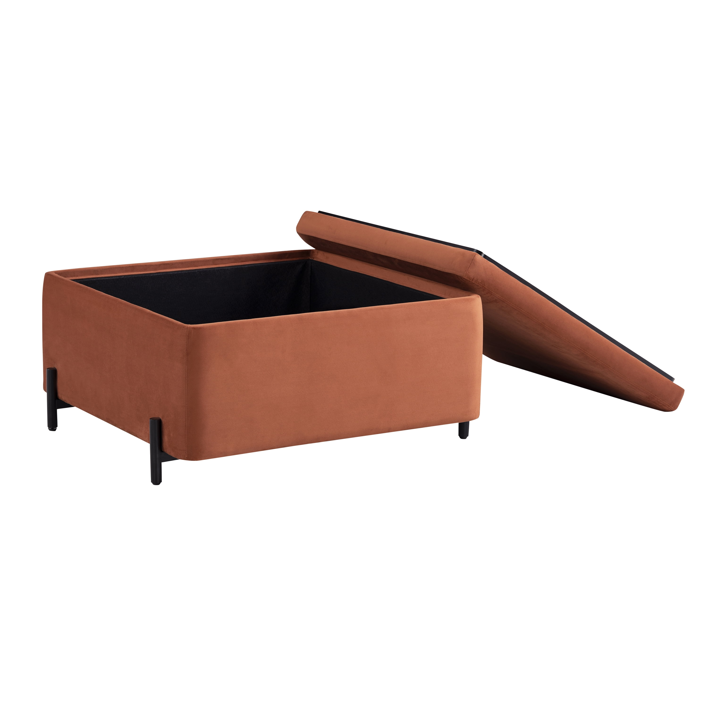 Studio Living Kingston Modern Large Storage Ottoman, Rust Velvet Fabric