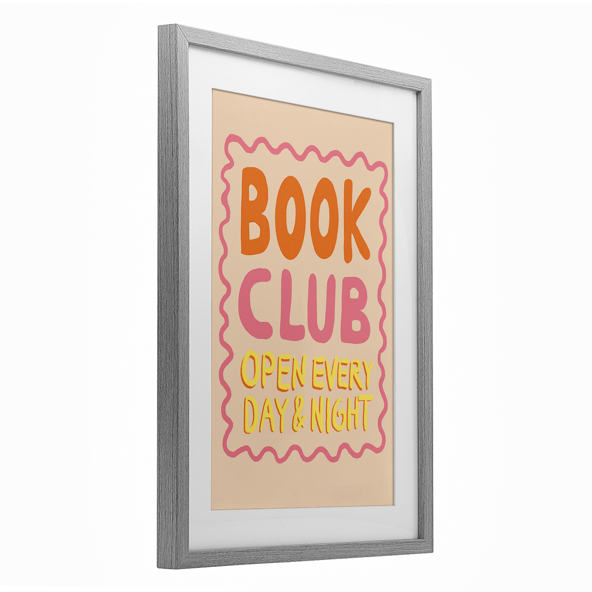 Book Club Day & Night Gray Framed Print Under Glass, design by Florentina Dolci