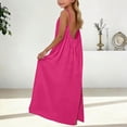 thumbnail image 4 of TBWNWG Girls Summer Sleeveless Spaghetti Strap Sun Dress with Flowy Skirt and Pockets for Casual Play Outfits,Sizes 10-11 Years, 4 of 6