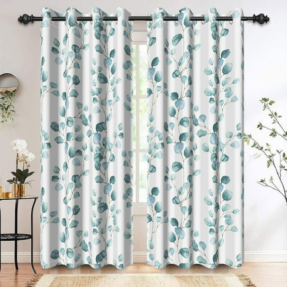 Eucalyptus Leaf Curtains Green Eucalyptus Print Blackout Window Drapes for Bedroom Botanical Grommet Top Thermal Insulated Window Curtains for Living Room 26"W x 63"L (Pack of 2)