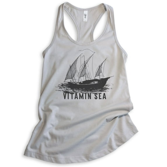 Sailing Vitamin Sea Tank Top, Ladies Racerback Tank Top, Summer Tank, Sailboat Tank, Sailing Tank, Silver Gray, Small