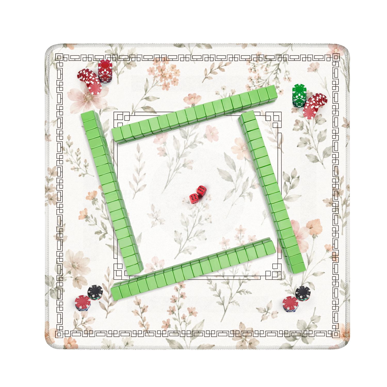 Mahjong Mat 31.5" x 31.5" Delicate Blush Pink Wildflower Botanical Soft Watercolor Style Non-Slip Noise Reduction American Mahjong Tiles Table Cover for Dominoes Poker Card Board Games Gift