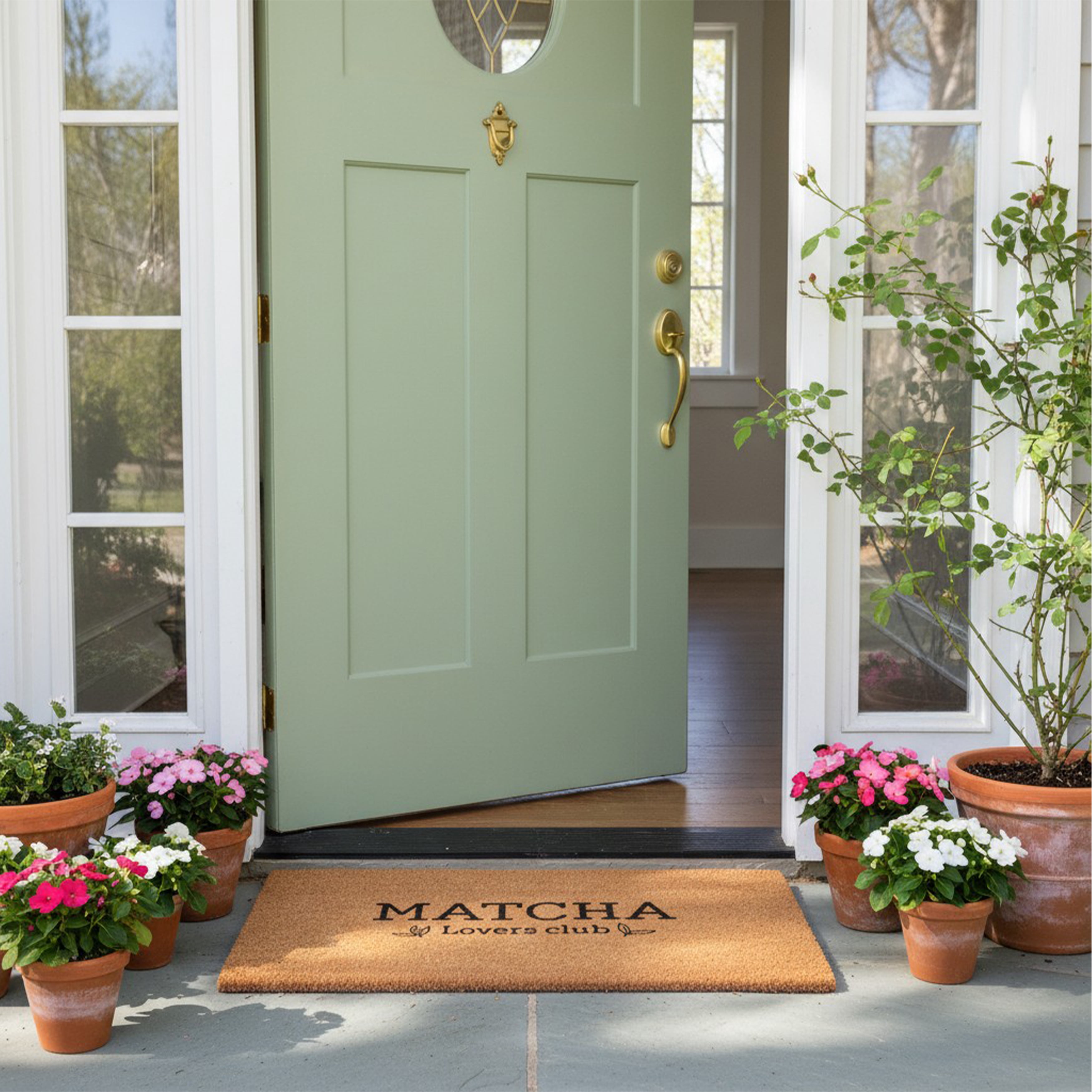 Matcha Lovers Club Non Slip Vinyl Backing, Front Door Mat, Entryway Door Mat, 24"x36"