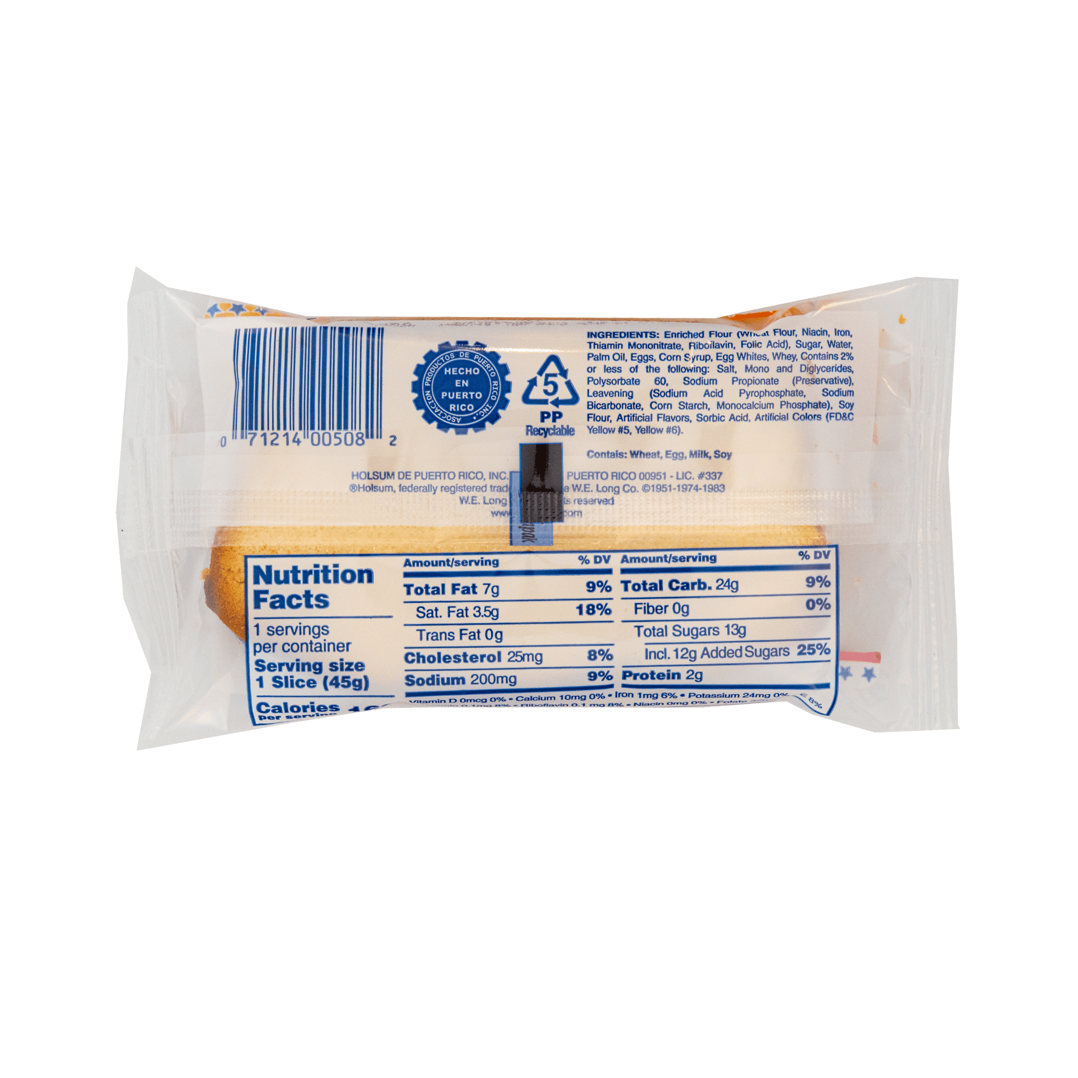 Holsum Regular Pound Cake, 1.6 oz, Shelf Stable, Single Snack