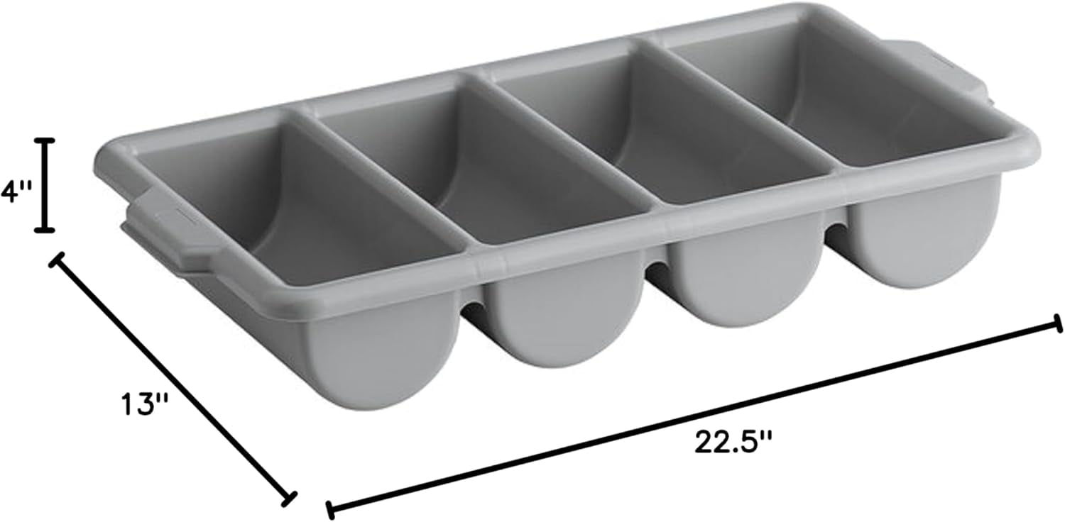 TrueCraftware- 4 Compartments Silverware Organizer Cutlery Tray Gray Color 22-1/2" x 13" x 4"- Plastic Utensils Drawer Holder Cutlery Holder for Kitchen Home and Restaurant Organization