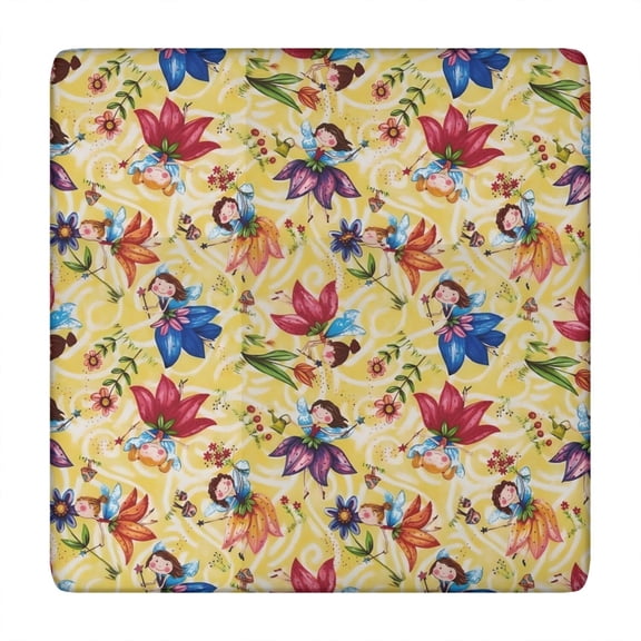 Flower Fairy Princess Pattern Square Fitted Tablecloth with Elastic Edge,Square Table Cover,Washable Elastic Table Cover for Home Kitchen Party Decor 34"x34"